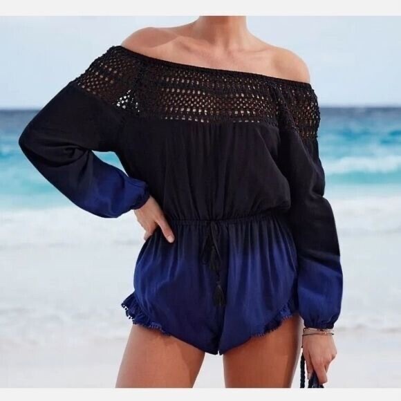 Victoria’s Secret Ombre Boho Romper Size Small Off The Shoulder Beach Coverup - Picture 4 of 6